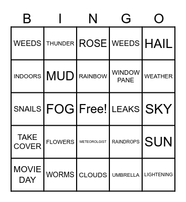 RAINY DAY BINGO Card