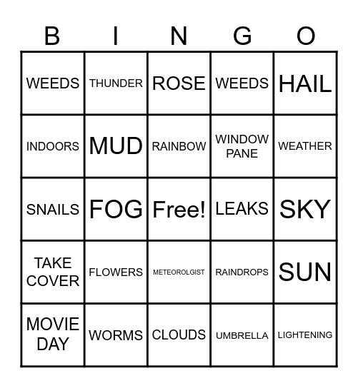 RAINY DAY BINGO Card