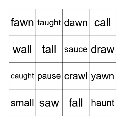aw / augh / all / au Bingo Card