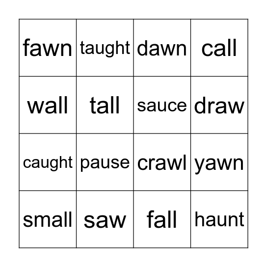 aw / augh / all / au Bingo Card