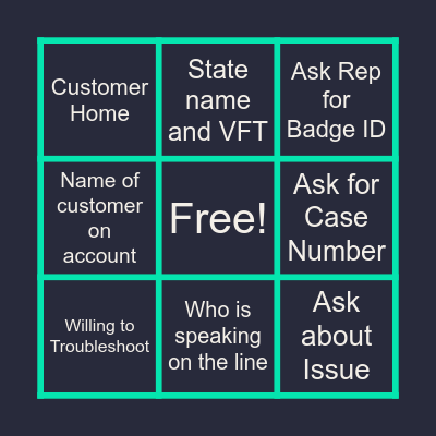 Rep Transfer VFT Bingo Card