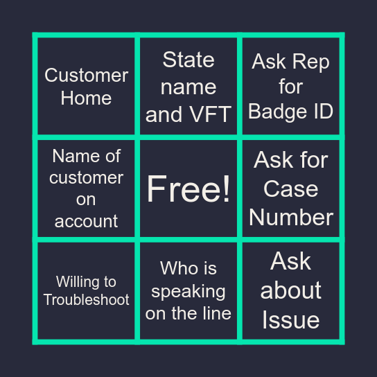 Rep Transfer VFT Bingo Card