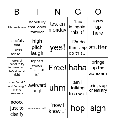 physics Bingo Card