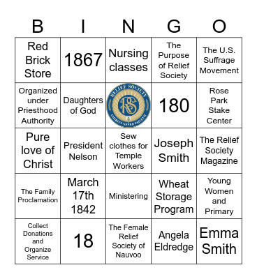 Relief Society Birthday Bingo Card