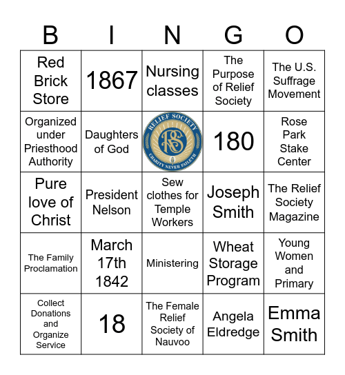 Relief Society Birthday Bingo Card