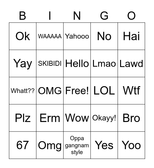 Yunjin Bingo yoo Bingo Card