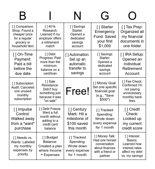 Untitled Bingo Card