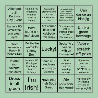 St Paddy's Day Spirit Week Bingo! Bingo Card