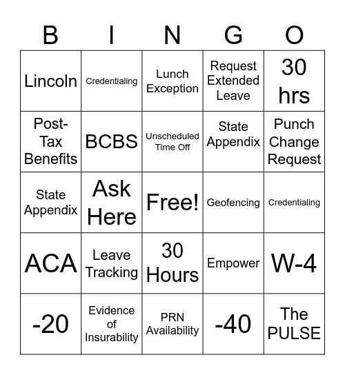 Untitled Bingo Card