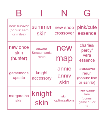 idv livestream bingo Card
