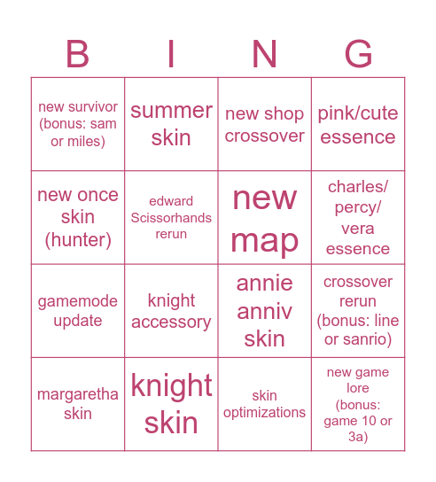 idv livestream bingo Card