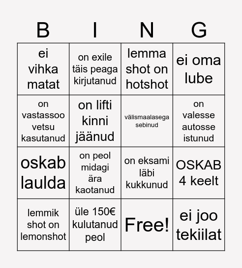 otsi keegi, kes Bingo Card