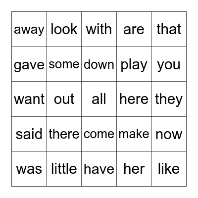 Heart Word Bingo Card