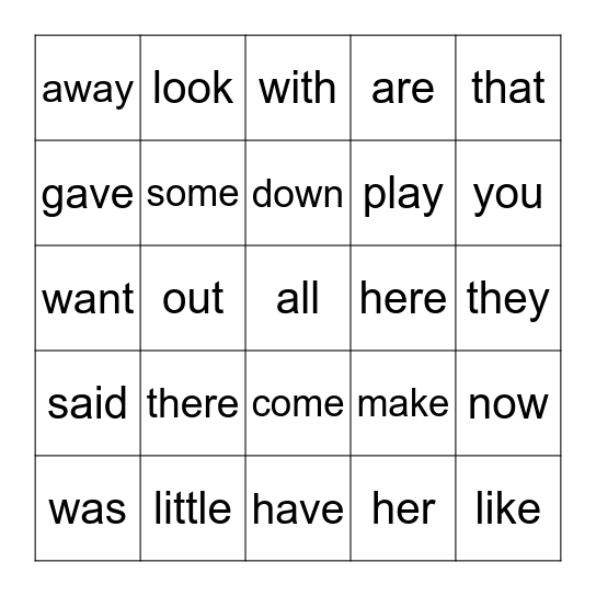 Heart Word Bingo Card