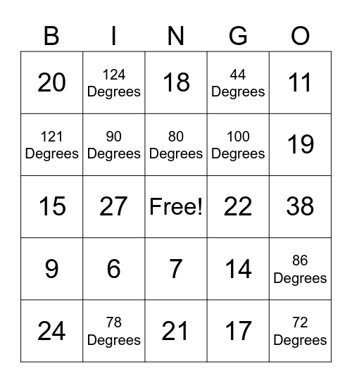 Quadrilateral Bingo Card