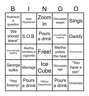 Who's Afraid of Virginia Woolf? Bingo Card