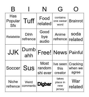 tiktok Bingo Card