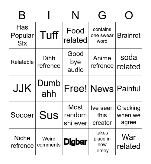 tiktok Bingo Card