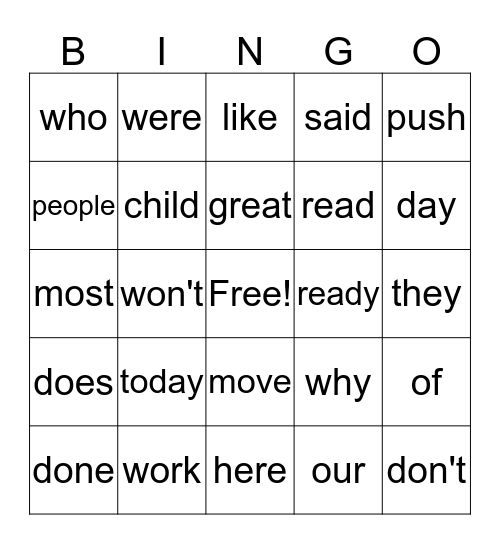 1st grade sight words Bingo Card