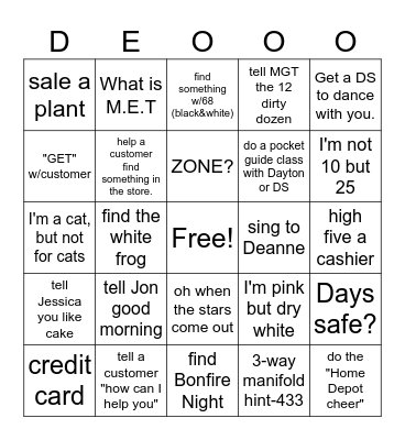 Home Depot Bingo Card