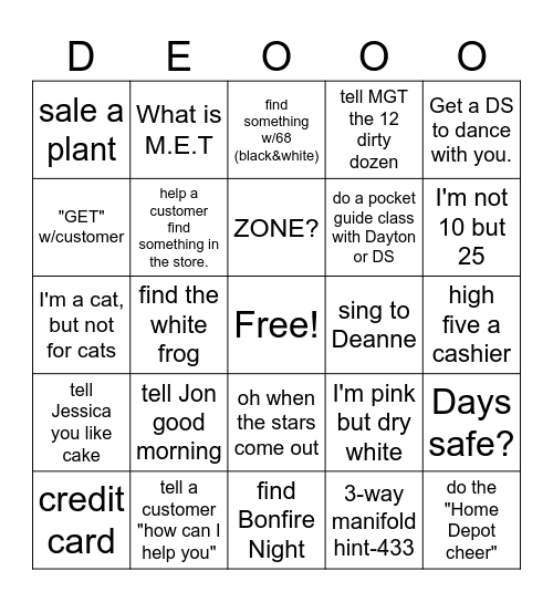 Home Depot Bingo Card