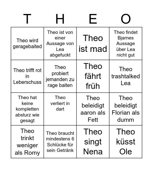 Theo Bingo Card