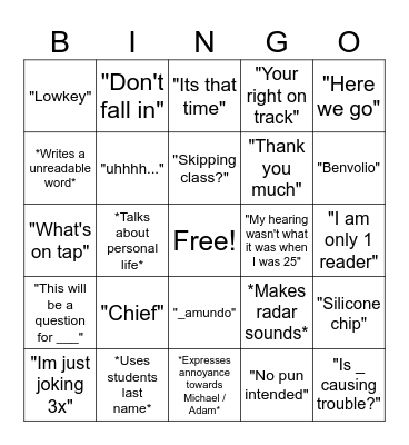 Mr. Murphy F Period Bingo Card