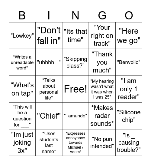 Mr. Murphy F Period Bingo Card