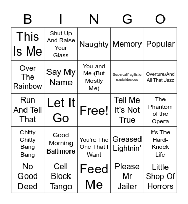 Musicals Bingo Card