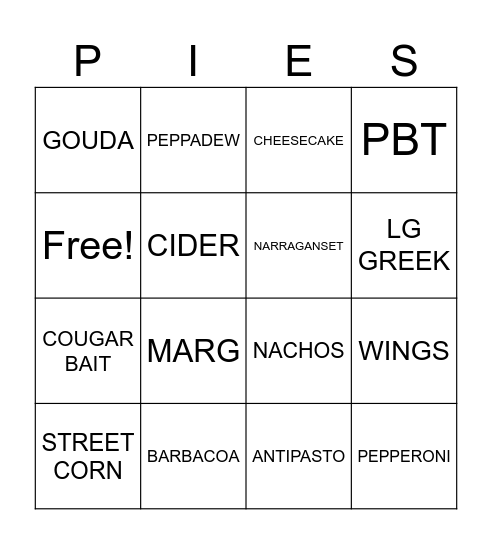 PIES BINGO :) Bingo Card
