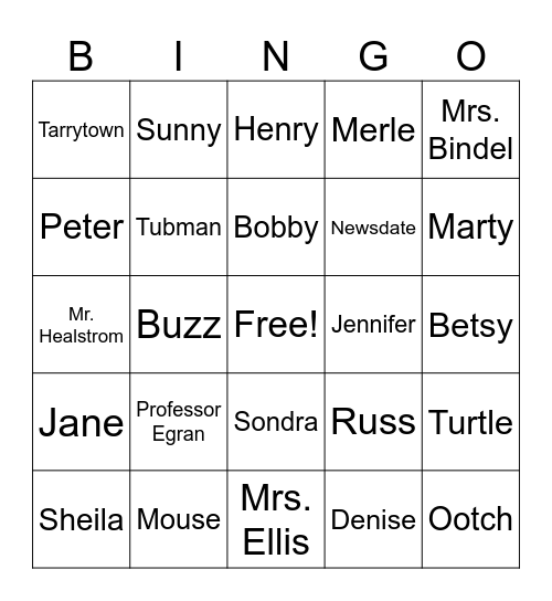 Otherwise Known As Sheila The Great Bingo Card