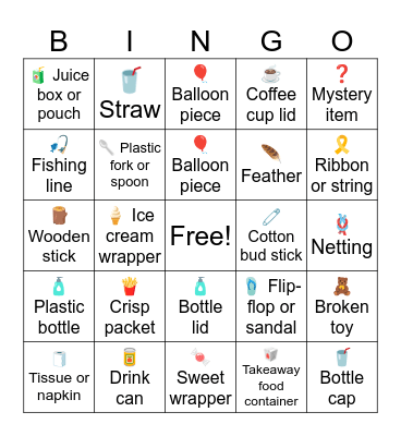Beach Clean-up Bingo Card
