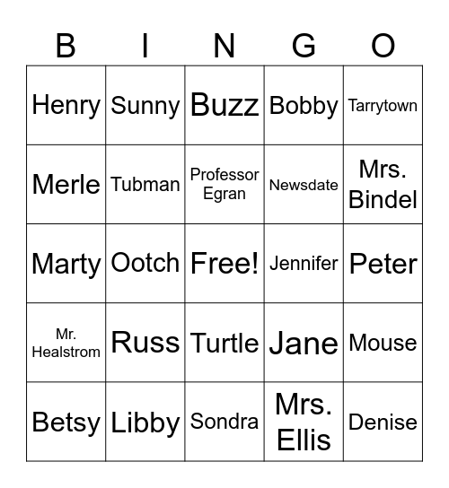 Otherwise Known As Sheila The Great Bingo Card