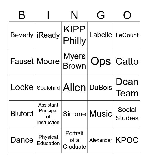KIPP CATTO Bingo Card