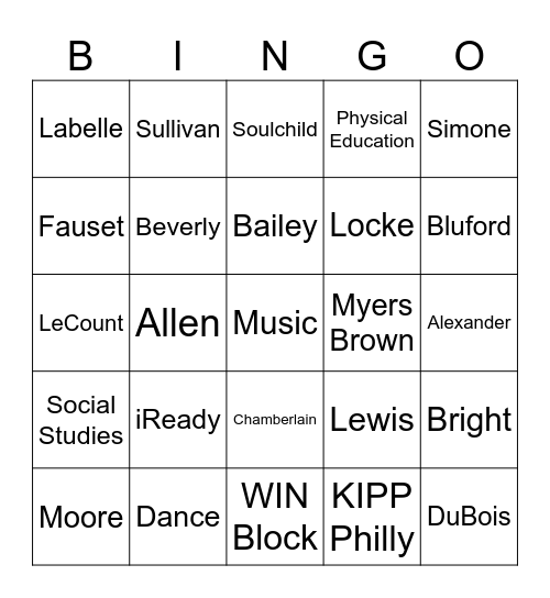 KIPP CATTO Bingo Card