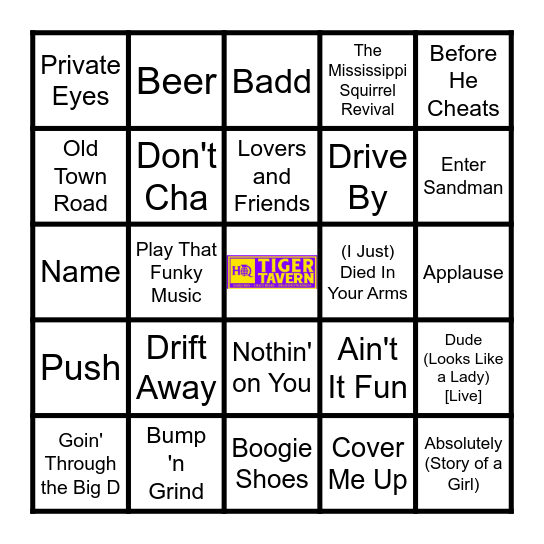 Tiger Tavern Music Bingo 3/5/26 Bingo Card