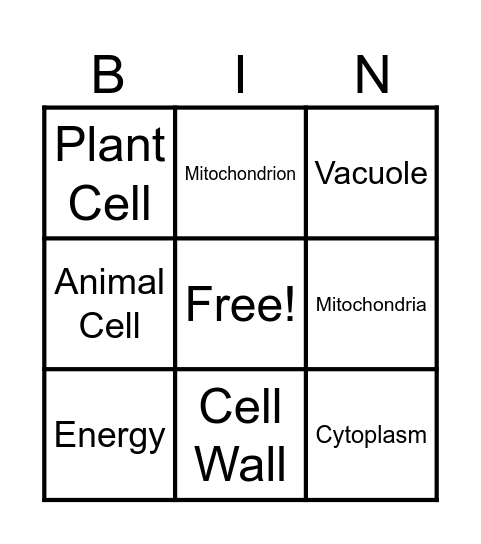 Cell Organelles Bingo Card