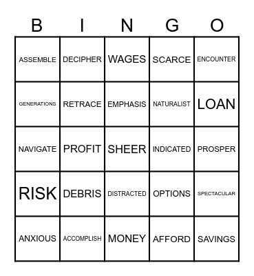 Vocabulary Bingo Card