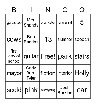 The Terrible 2 Chapter 1-13 Bingo Card