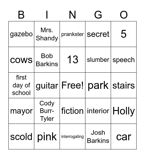 The Terrible 2 Chapter 1-13 Bingo Card