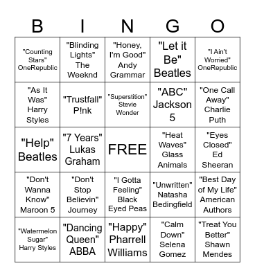 Musical Bingo Card