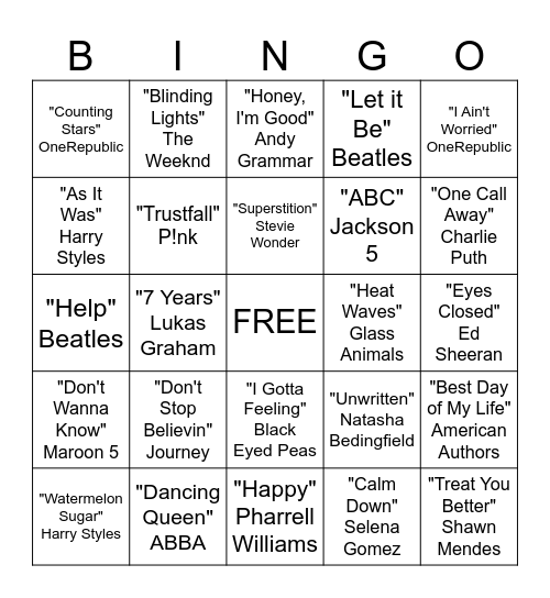 Musical Bingo Card
