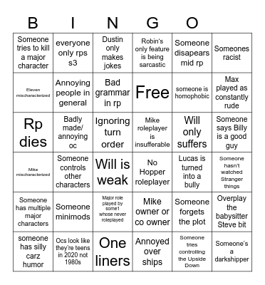 Stranger things to bingo Card