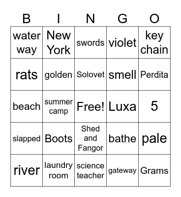 Gregor the Overlander Part 1 Bingo (Chap 1-9) Bingo Card