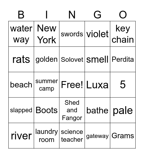Gregor the Overlander Part 1 Bingo (Chap 1-9) Bingo Card