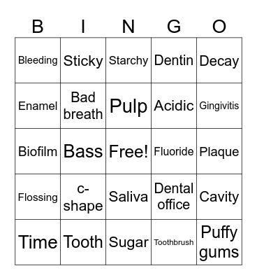Cavity Bingo Card