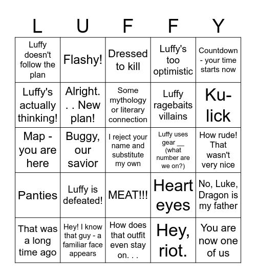 Impel Down Bingo Card