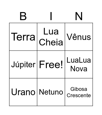 Sistema Solar Bingo Card