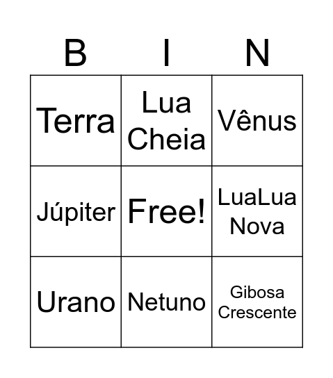 Sistema Solar Bingo Card