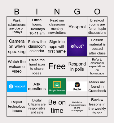 E-Learning Bingo Card